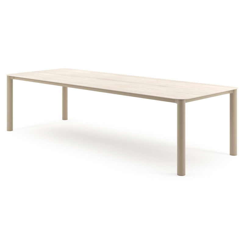 Orso tuintafel rechthoekig afgerond in beige aluminium en volkeramiek Travertino Bianco - L 290 x B 110 x H 74.5 cm