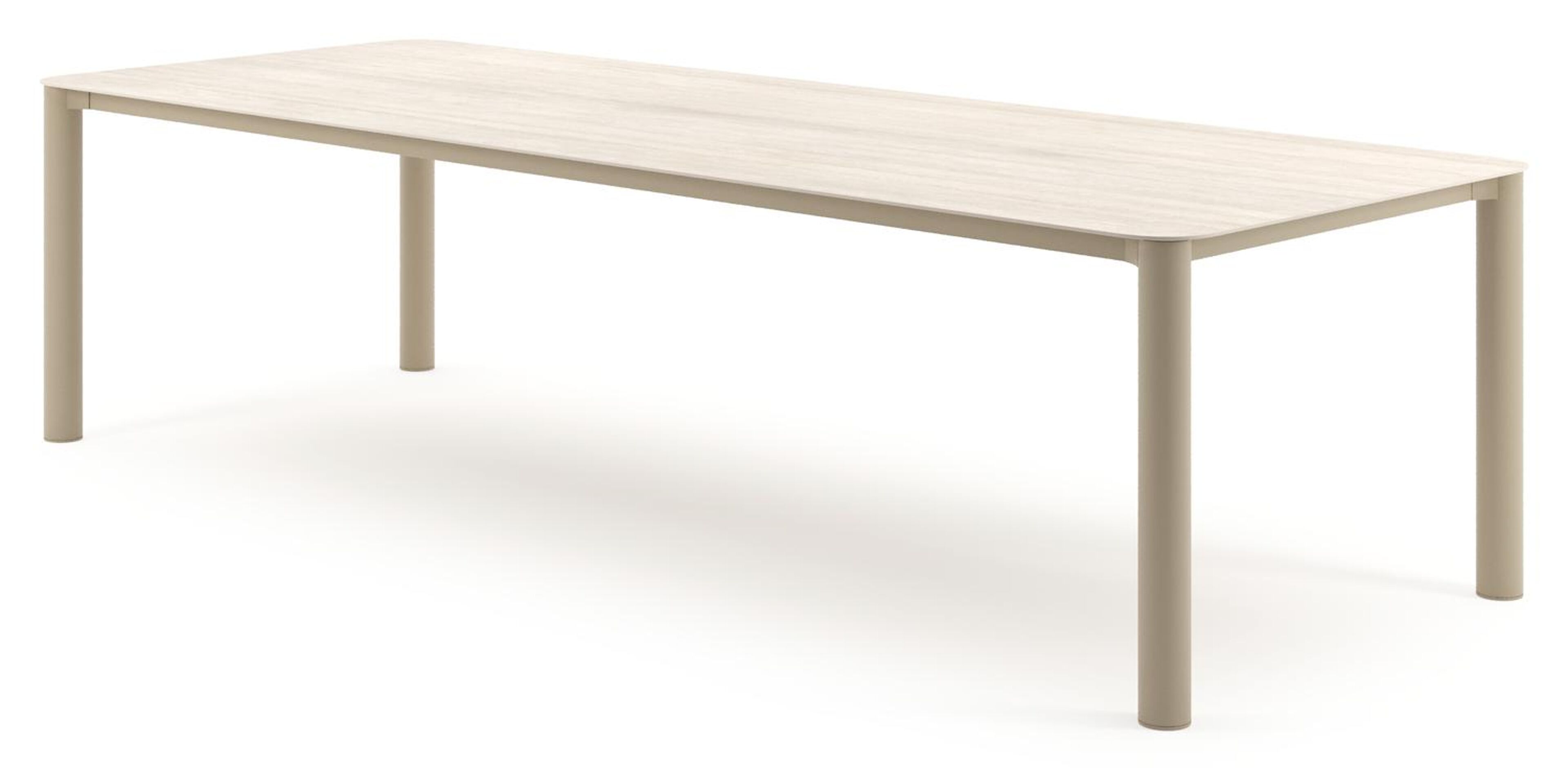 Orso tuintafel rechthoekig afgerond in beige aluminium en volkeramiek Travertino Bianco - L 290 x B 110 x H 74.5 cm