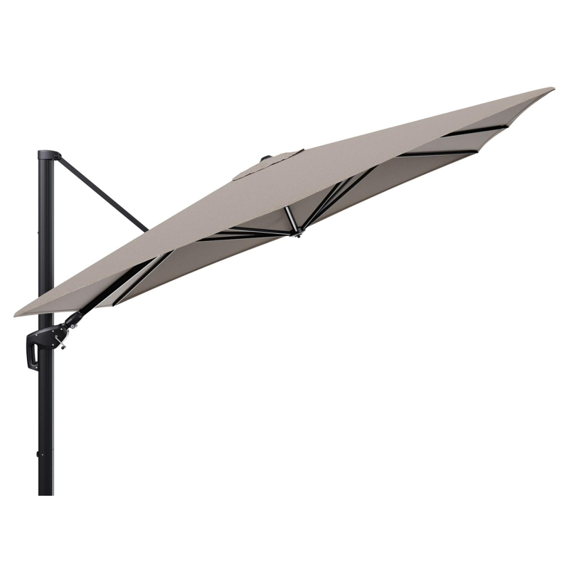 Minore zweefparasol tiltfunctie in zwart aluminium en parasoldoek in All Weather Solica Firenze Earth - L1 280 x L2: 370 cm (zonder voet)