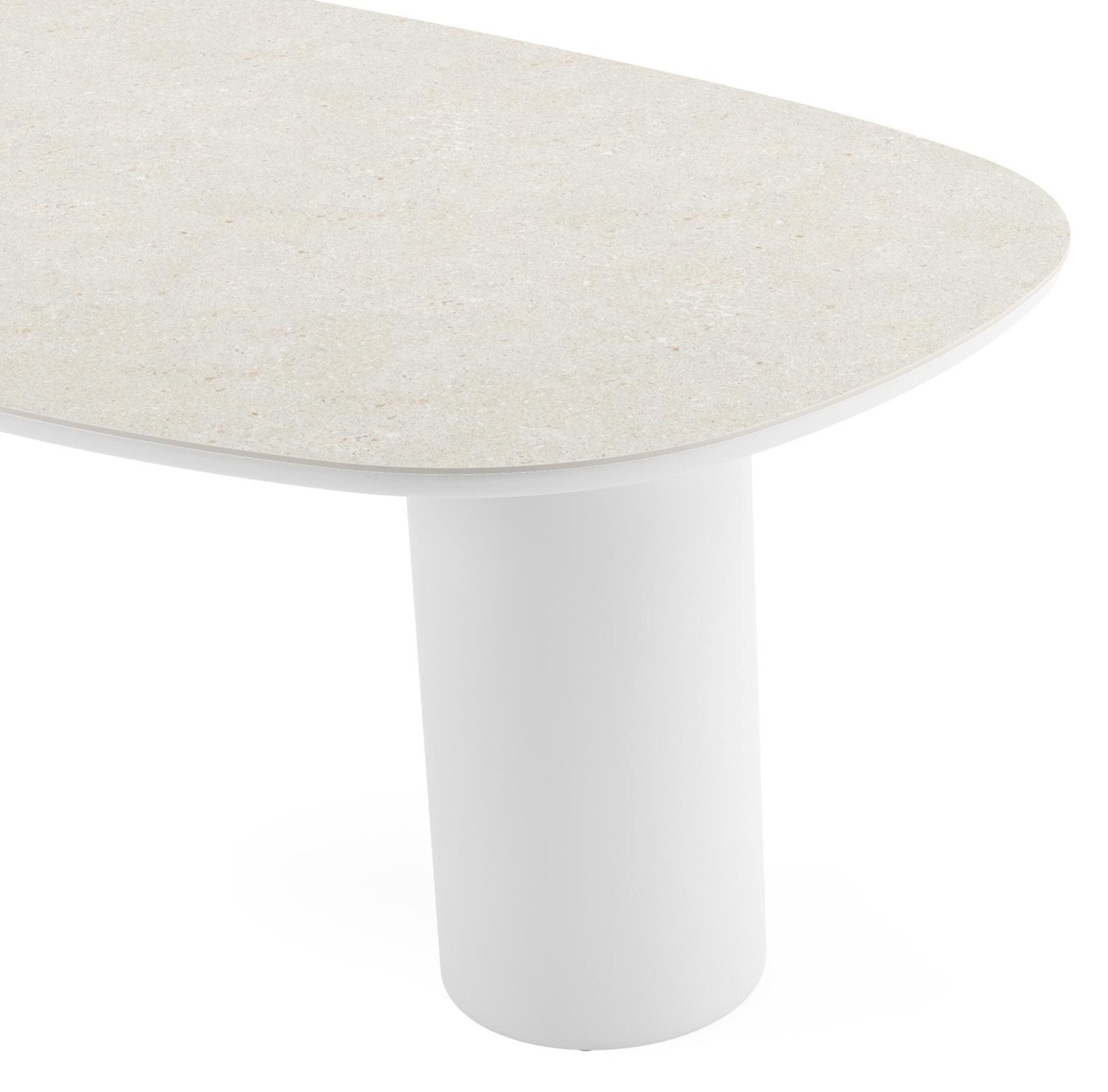 Table de jardin Amico bombo en aluminium blanc et céramique pleine Shilin - Lg. 210 x Lrg. 110 x Haut. 74 cm