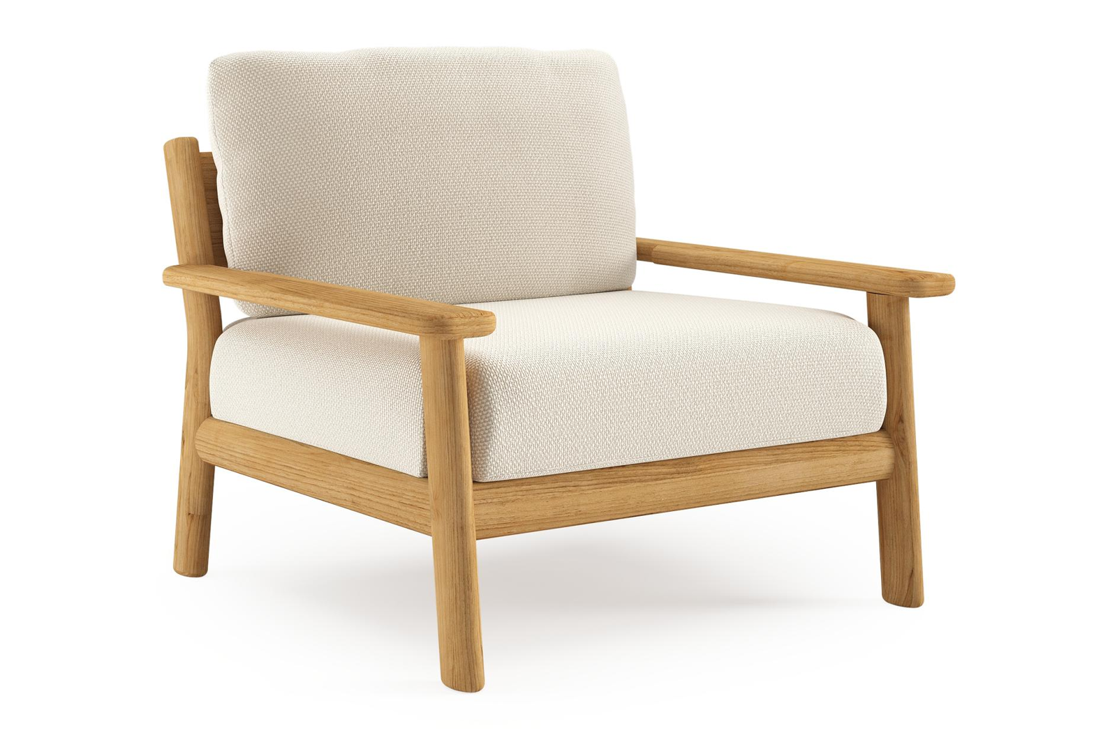 Amaro loungestoel in teak met althea off white all weather cosytica kussen