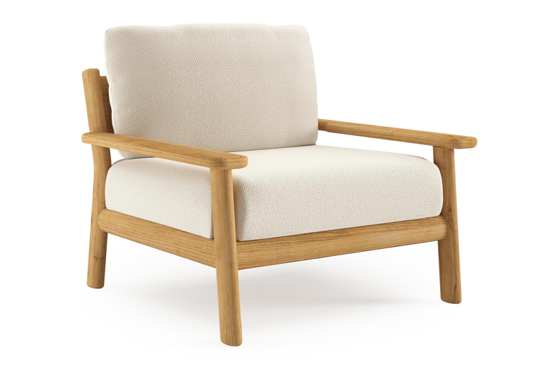 Amaro loungestoel in teak met althea off white all weather cosytica kussen