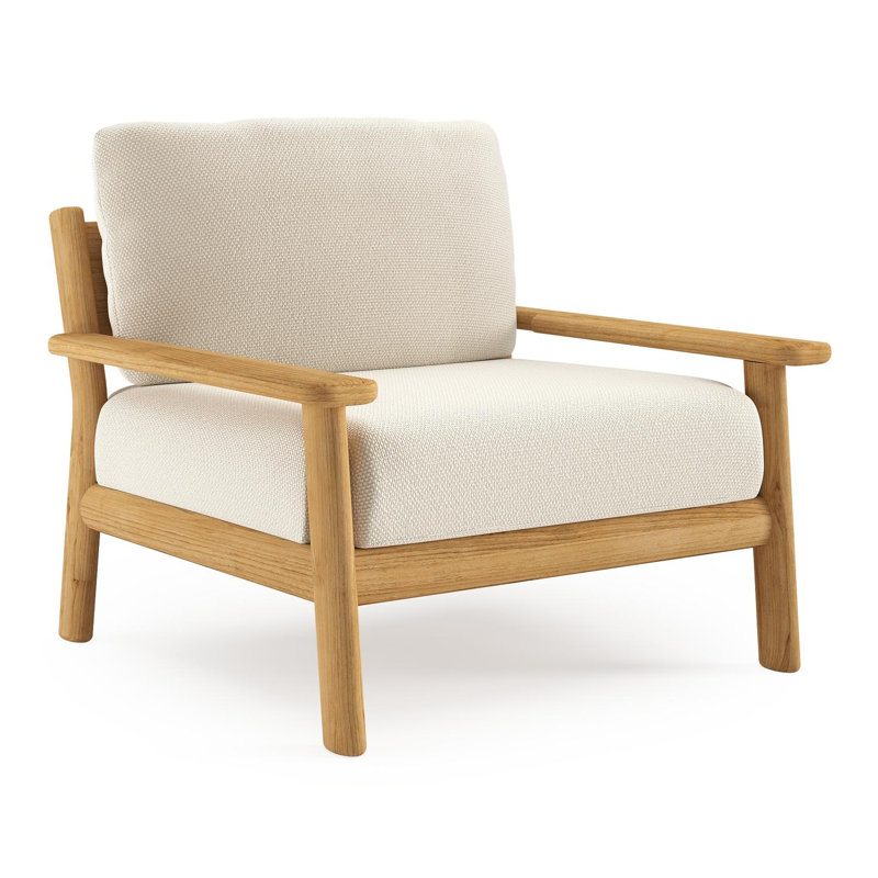 Amaro loungestoel in teak met althea off white all weather cosytica kussen