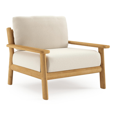 Amaro loungestoel in teak met althea off white all weather cosytica kussen