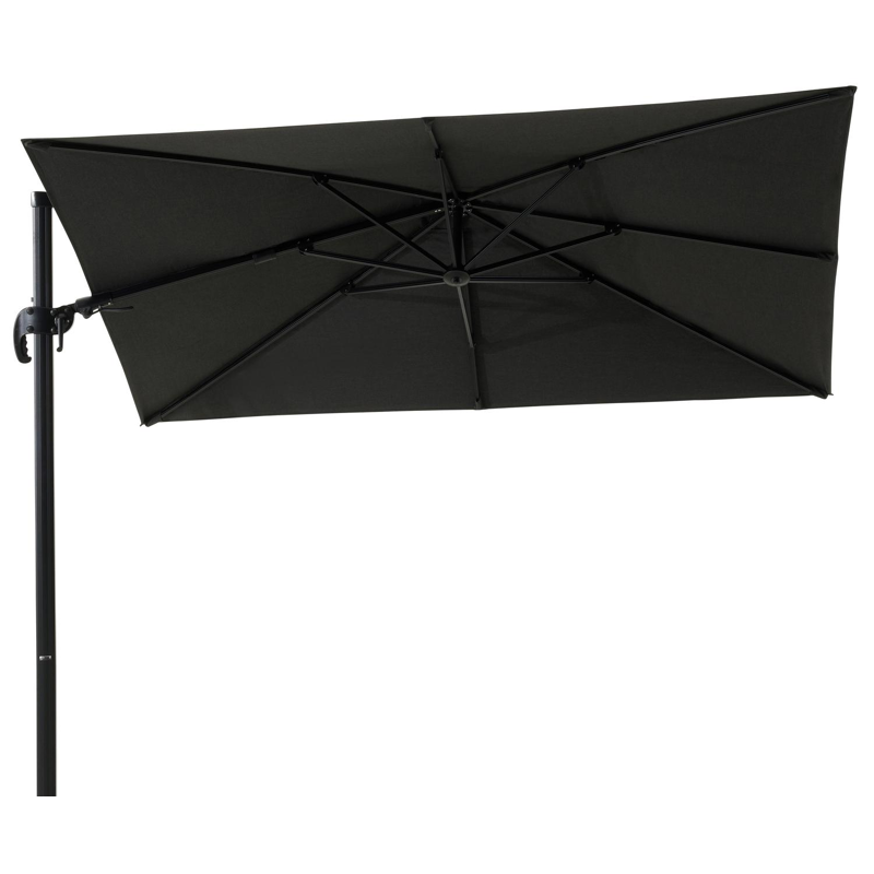 Avola zweefparasol met tiltfunctie in zwart aluminium met natte sooty all weather sunbrella® premium parasoldoek - L1 200 x L2 300 cm (zonder voet)
