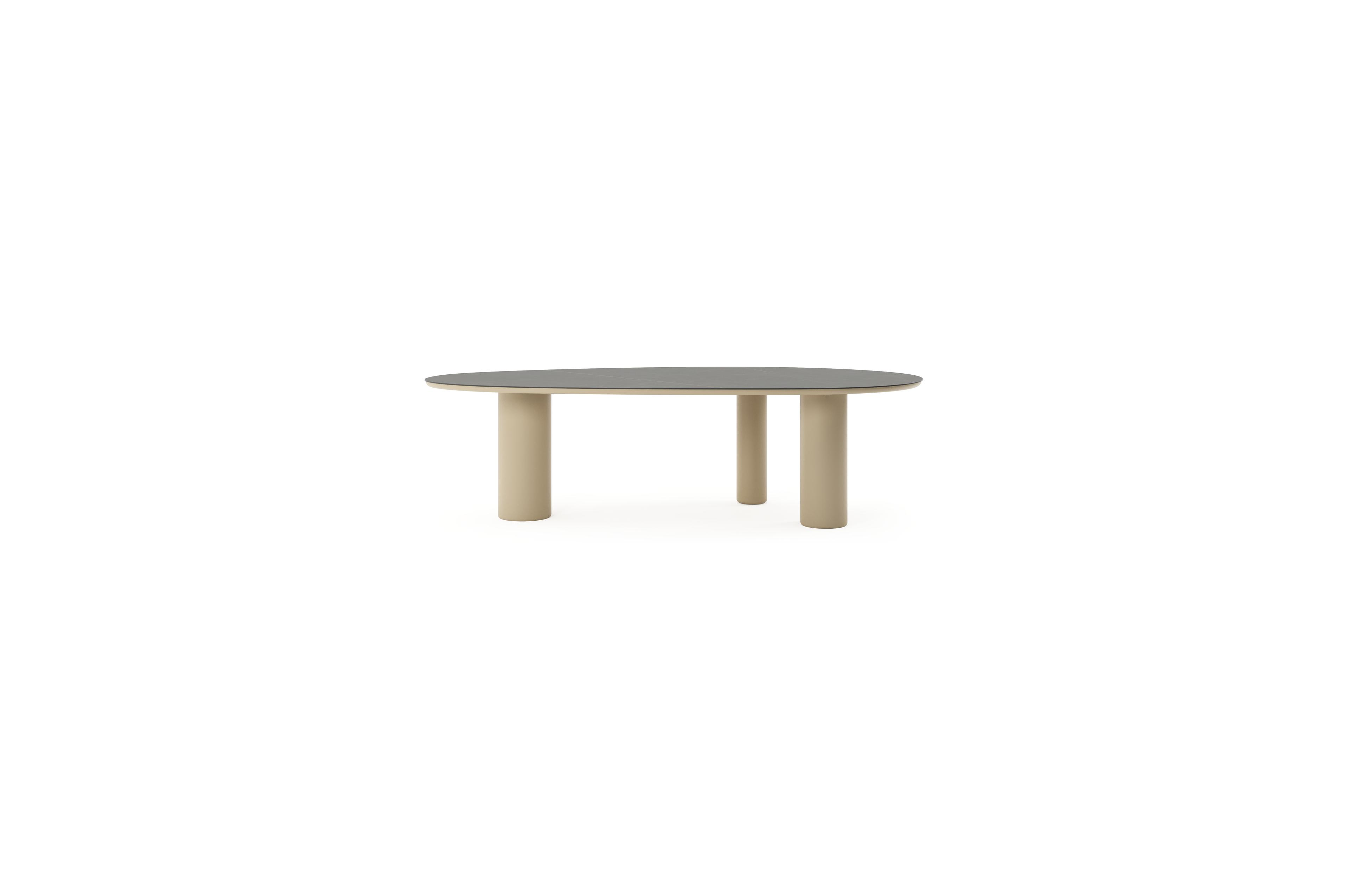 Table de jardin Amico mangue en aluminium beige et céramique pleine Calatorao - Lg. 260 x Lrg. 130 x Haut. 73.5 cm