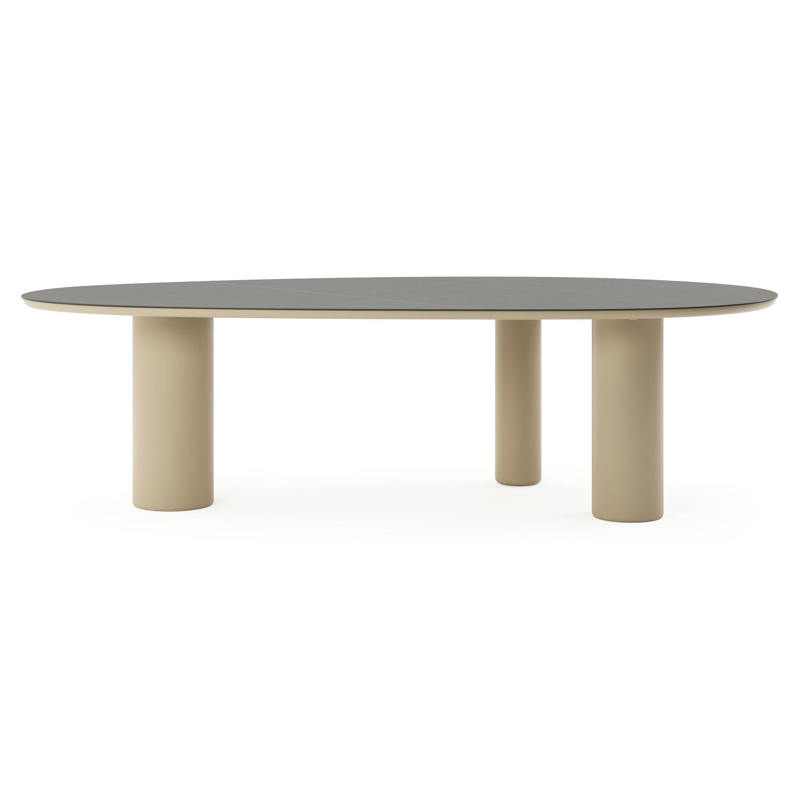 Table de jardin Amico mangue en aluminium beige et céramique pleine Calatorao - Lg. 260 x Lrg. 130 x Haut. 73.5 cm