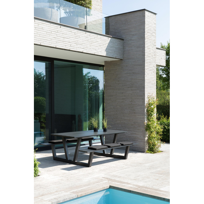 Felino picknicktafel in zwart aluminium - L 220 x B 176 x H 76 cm