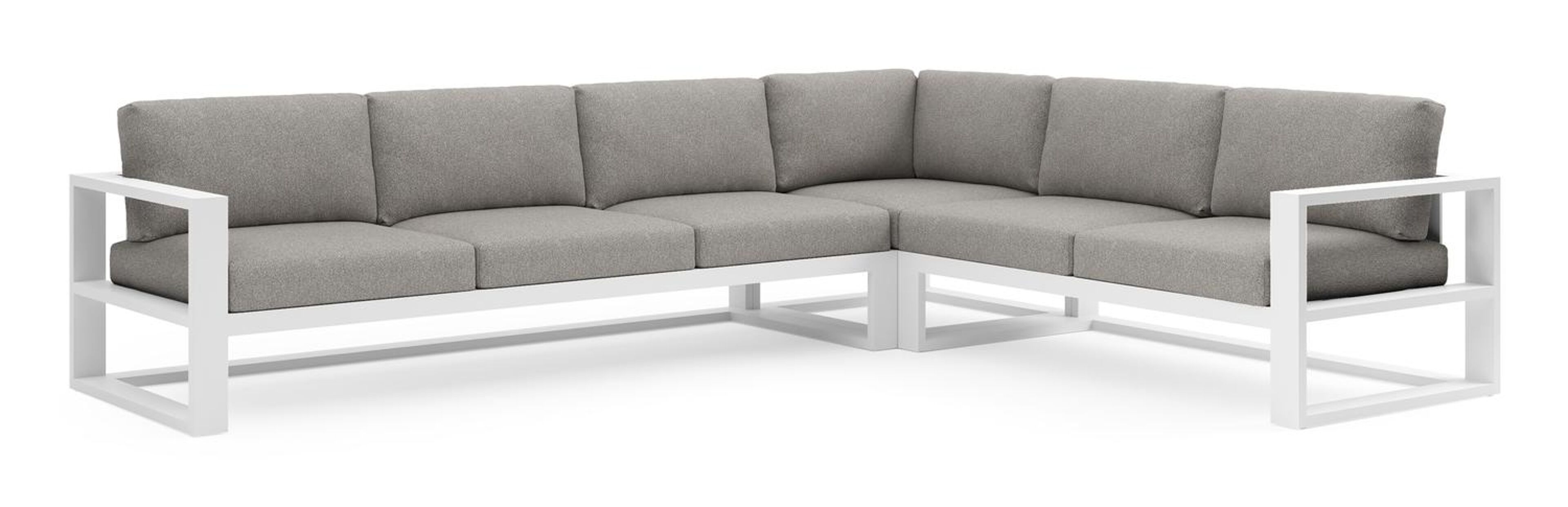 Salon de jardin d'angle Verato en aluminium blanc et coussins en all weather sunbrella® luxe tundra charcoal