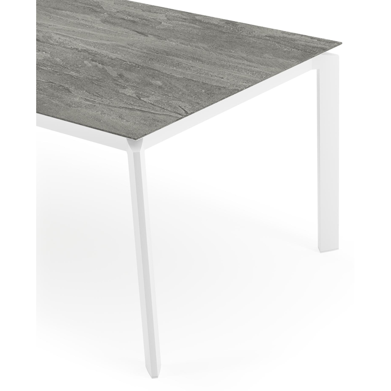 Cirello tuintafel rechthoekig in wit aluminium en volkeramiek Aspen Grey - L 200 x B 100 x H 75 cm