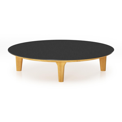 Table de basse Bomero ronde en teck et céramique pleine Nero Black - Diam. 85 x Haut. 20 cm