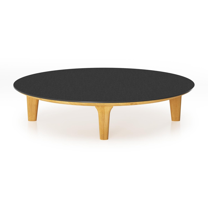 Table de basse Bomero ronde en teck et céramique pleine Nero Black - Diam. 85 x Haut. 20 cm
