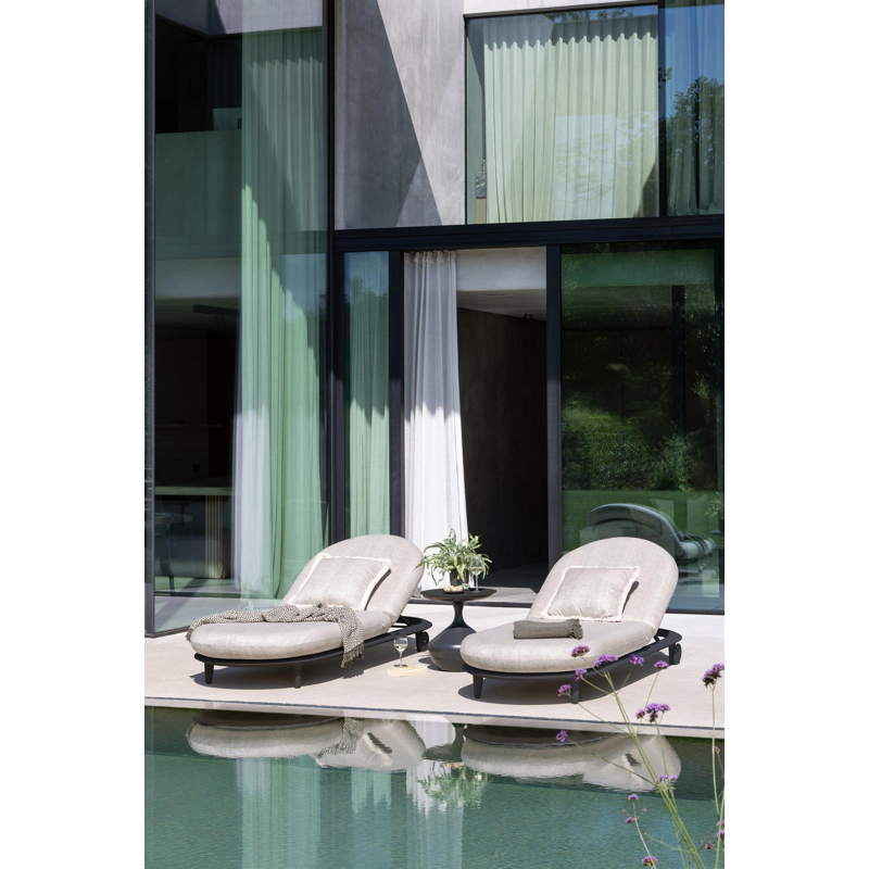 Bomero verstelbaar ligbed in zwart aluminium met chartres pewter all weather sunbrella® luxe