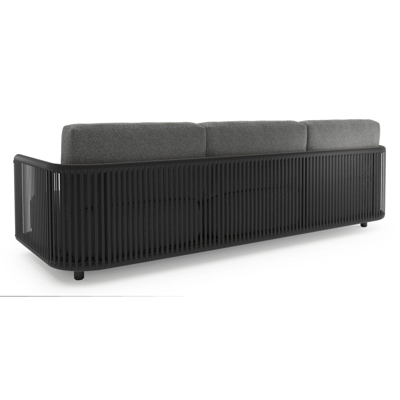 Salon de jardin Organo en aluminium noir et corde luxe plate tissée verticalement noir et coussin en all weather Cosytica catania black