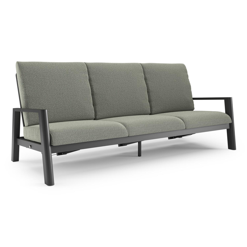 Canapé de jardin Cirello en aluminium noir et coussins en all weather sunbrella® luxe savane leaf