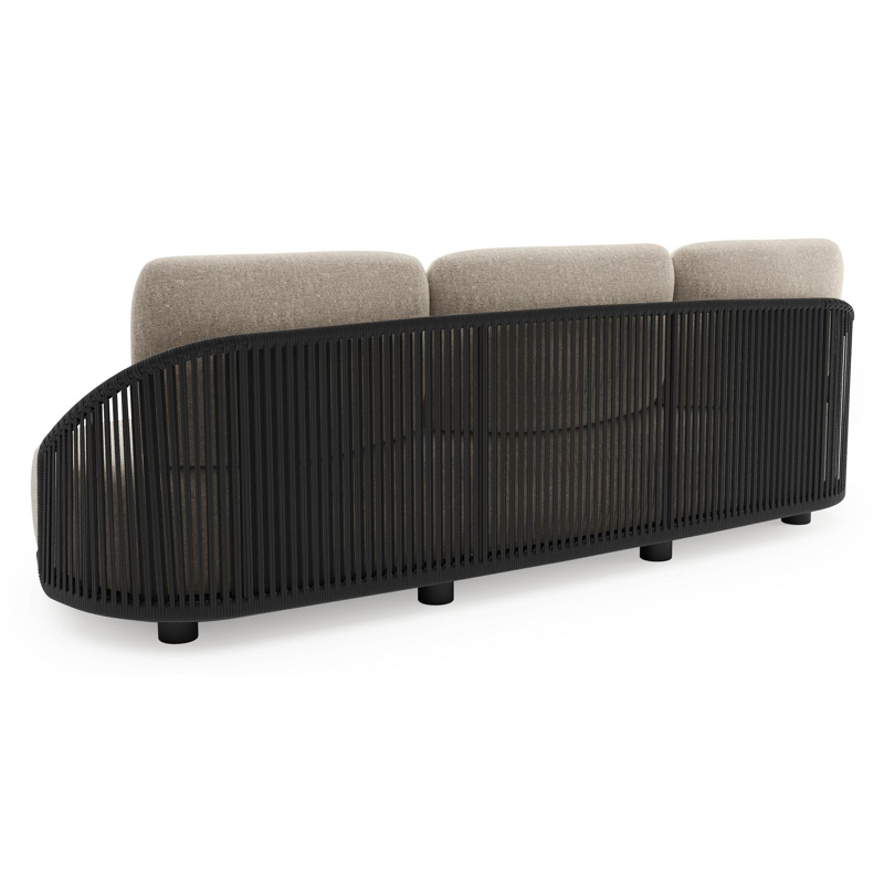 Vadelo loungebank in zwart aluminium en zwart verticaal geweven ronde rope met chartres pewter all weather sunbrella® luxe kussen