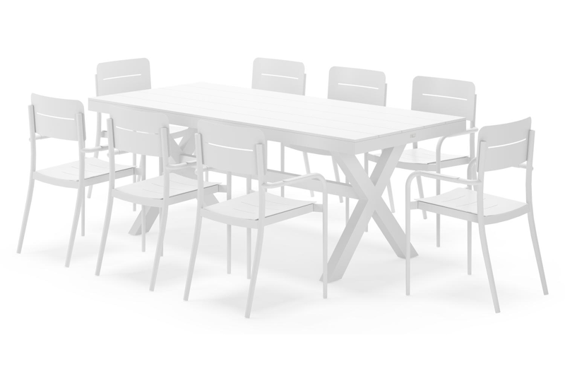 Bahia tuinset rechthoekig in wit aluminium met 8 Salto tuinstoelen