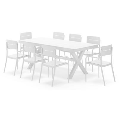 Bahia tuinset rechthoekig in wit aluminium met 8 Salto tuinstoelen