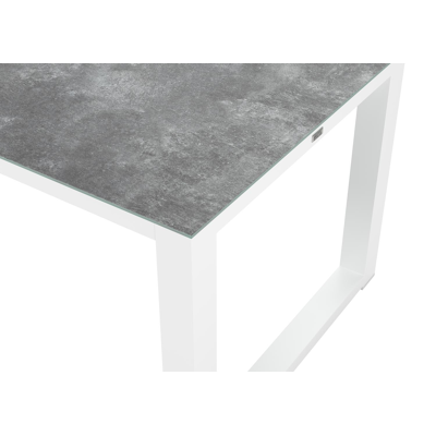 Ensemble de jardin Livo en aluminium blanc avec plateau de table en céramique verre gris et 6 chaises de jardin Rivo
