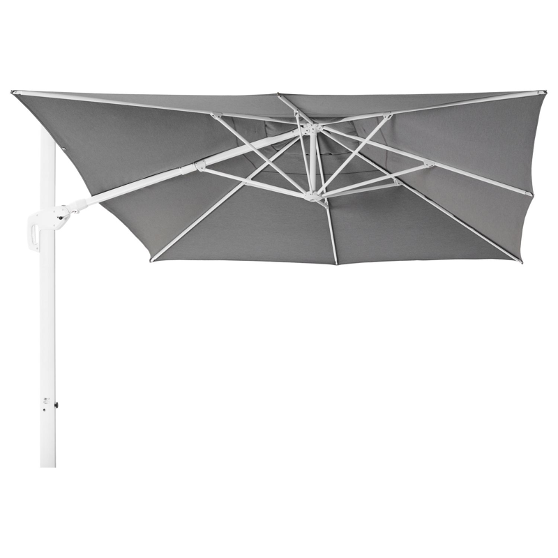 Minore zweefparasol met tiltfunctie in wit aluminium met natte charcoal chine all weather sunbrella® luxe parasoldoek - L1 350 x L2 350 cm (zonder voet)