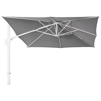 Minore zweefparasol met tiltfunctie in wit aluminium met natte charcoal chine all weather sunbrella® luxe parasoldoek - L1 350 x L2 350 cm (zonder voet)