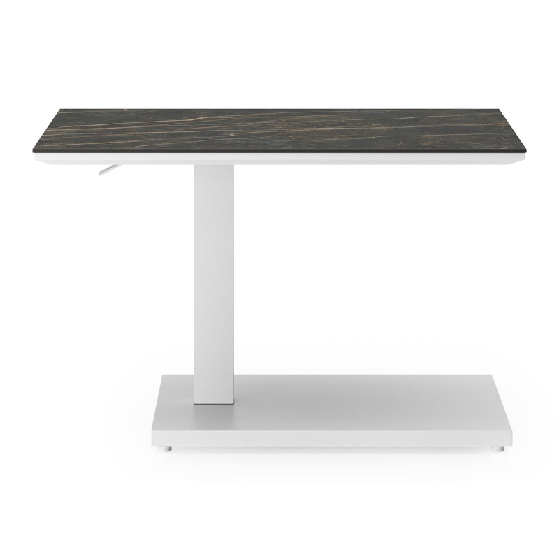 Table d'appoint pop-up Cirello rectangulaire en aluminium blanc et céramique pleine Black Obsession - Lg. 70 x Lrg. 50 x Haut. 44 cm