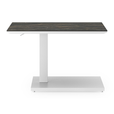 Table d'appoint pop-up Cirello rectangulaire en aluminium blanc et céramique pleine Black Obsession - Lg. 70 x Lrg. 50 x Haut. 44 cm