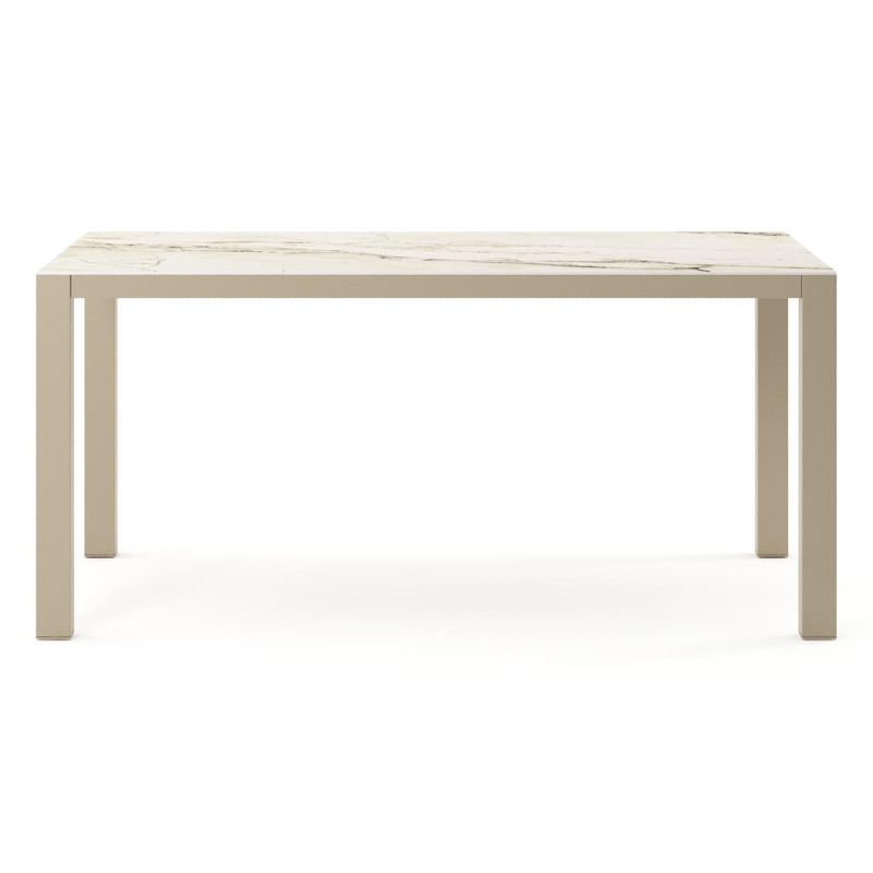 Table de jardin Como rectangulaire en aluminium beige et céramique pleine Colorado Dunes - Lg. 160 x Lrg. 100 x Haut. 73 cm