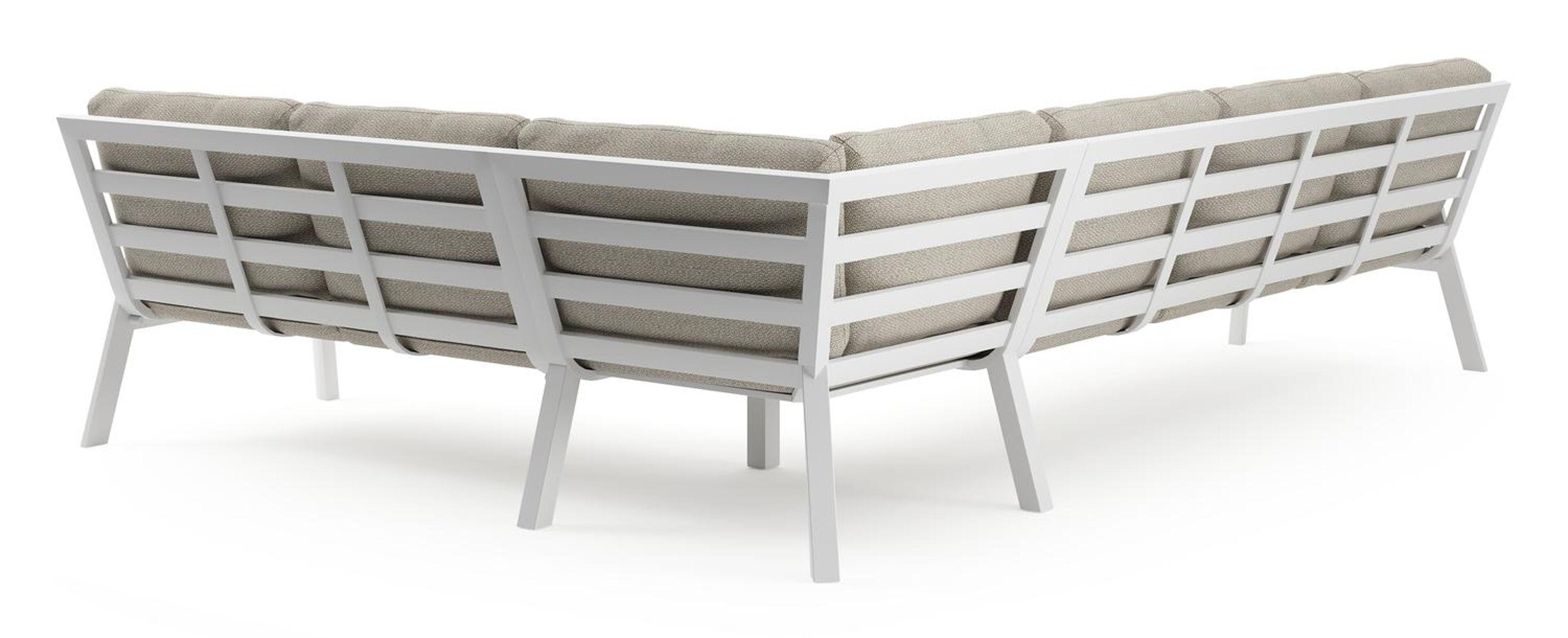 Avila loungehoek in wit aluminium met beige weather+ softtouch kussens en loungetafel
