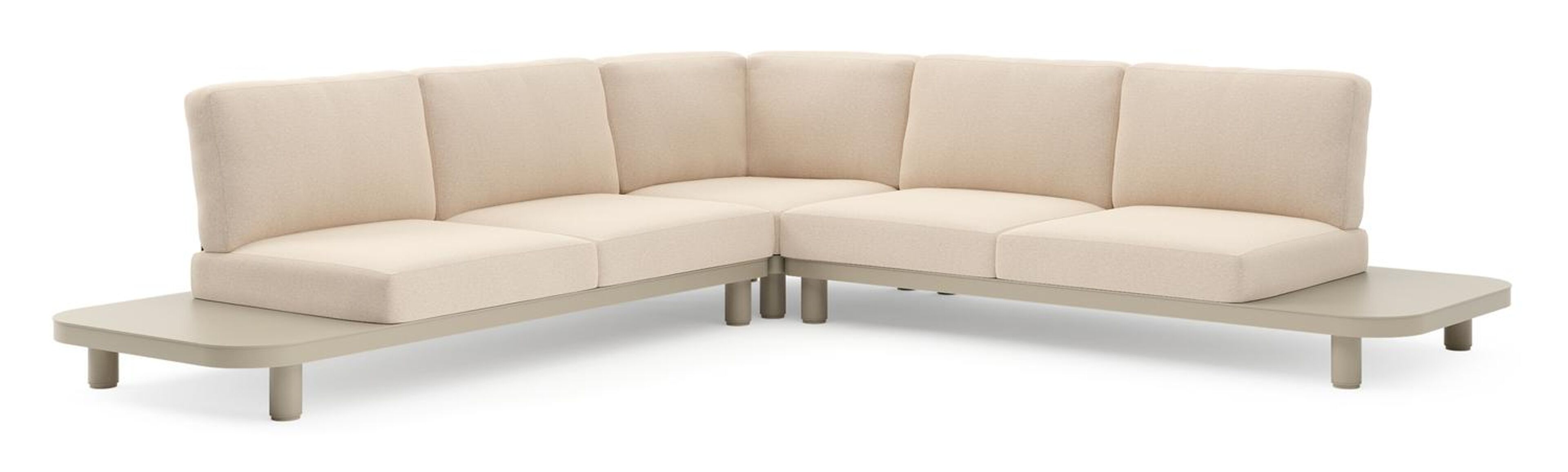 Donato loungehoek in beige aluminium met heritage papyrus all weather sunbrella® luxe kussen