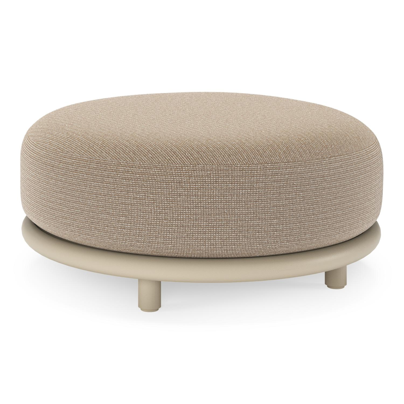 Pouf Lomano en aluminium beige et corde luxe plate tissÃ©e verticalement beige et coussins en all weather solica Firenze Earth