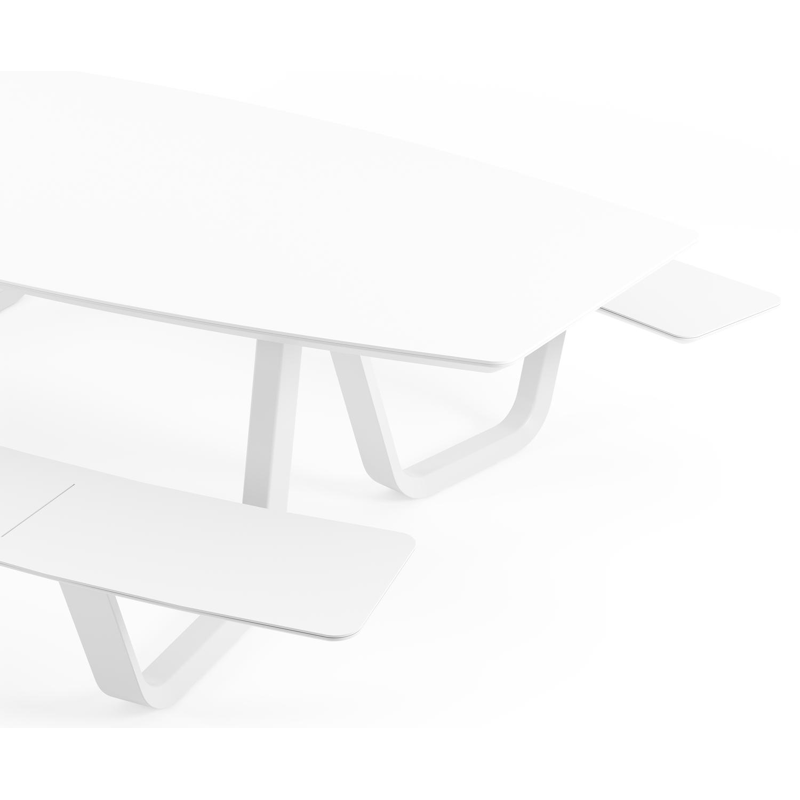 Forno picknicktafel bootvorm in wit aluminium en volkeramiek arctic white tafelblad - L 280 x B 192 x 72 cm