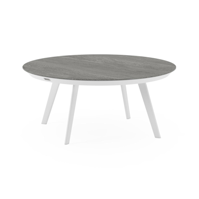 Table basse Rondo en aluminium blanc et céramique pleine aspen grey - Dia. 85 X H 35 cm