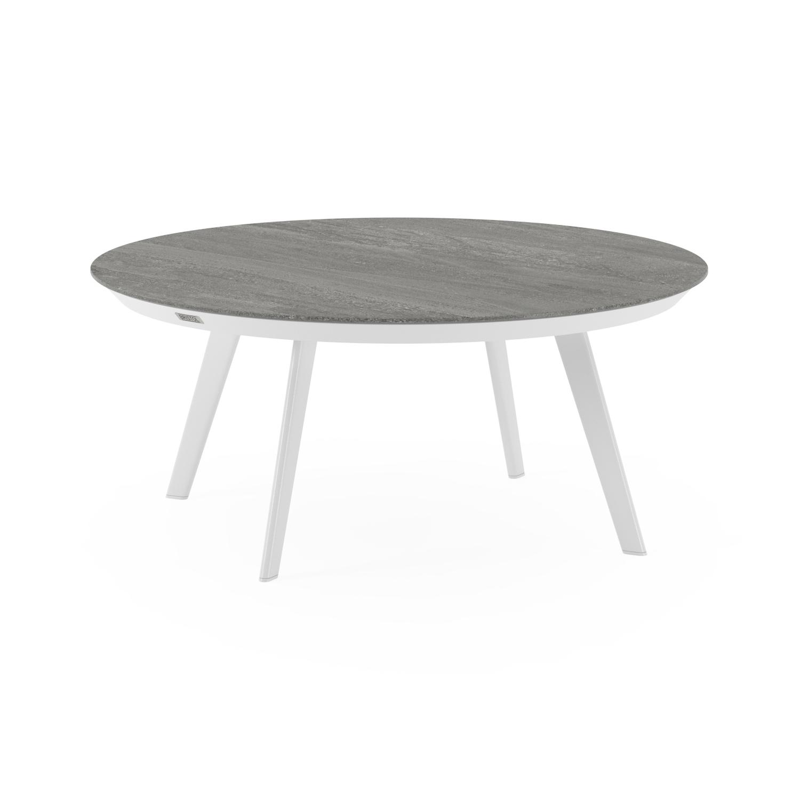 Table basse Rondo en aluminium blanc et céramique pleine aspen grey - Diam. 85 x Haut. 35 cm