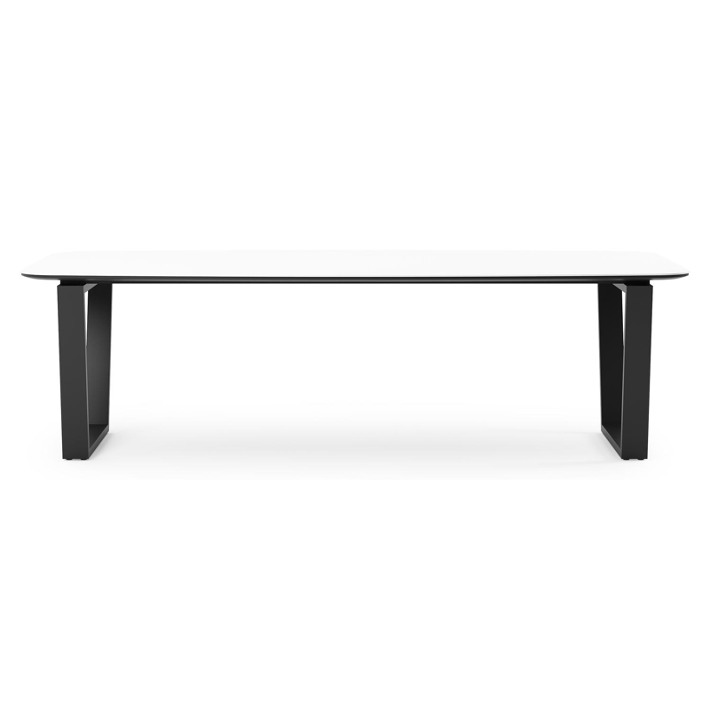 Pagino tuintafel bootvorm in zwart aluminium en volkeramiek Arctic White - L 255 x B 115 x H 73 cm