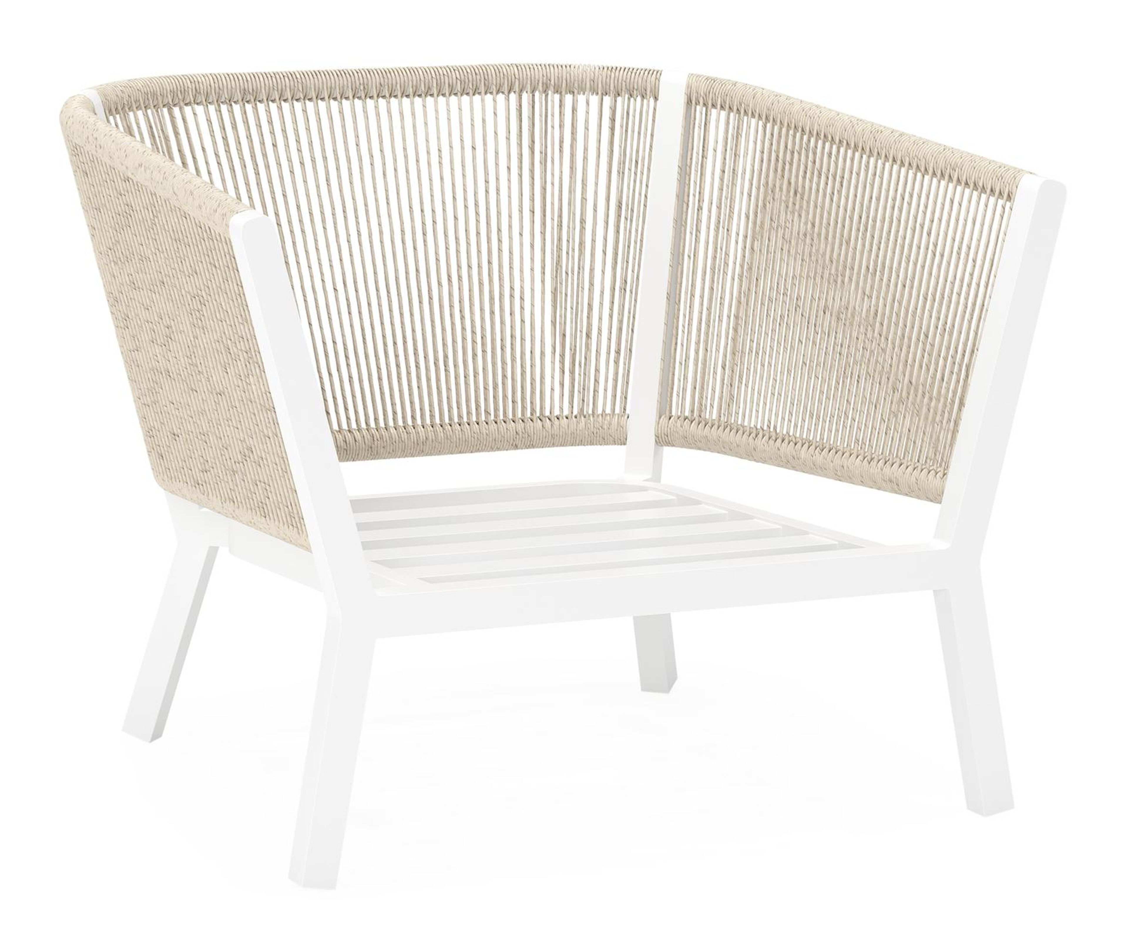 Cordoba loungestoel in wit aluminium en beige verticaal geweven ronde rope met rustic weather+ softtouch kussen