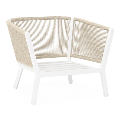 Cordoba loungestoel in wit aluminium en beige verticaal geweven ronde rope met rustic weather+ softtouch kussen