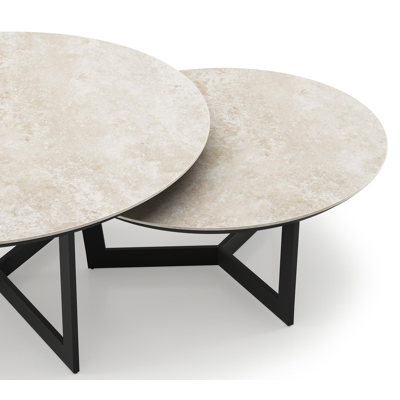 Ensemble de 2 tables de basses Lacrima ronde en aluminium noir et céramique pleine Rapolano - Diam. 85/65 x Haut. 35/30 cm