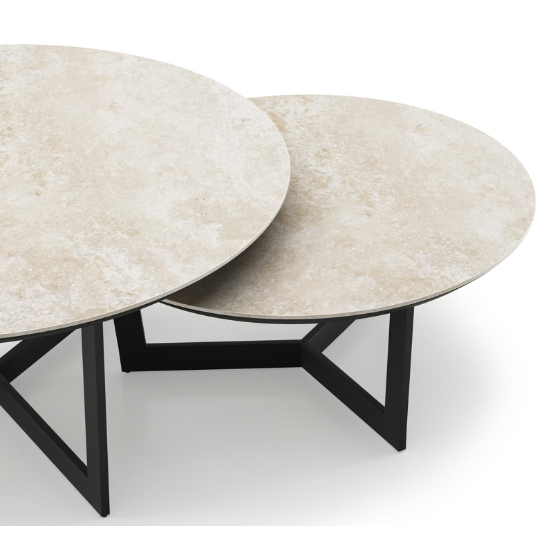 Lacrima set van 2 loungetafels rond in zwart aluminium en volkeramiek Rapolano - Dia. 85/65 x H 35/30 cm