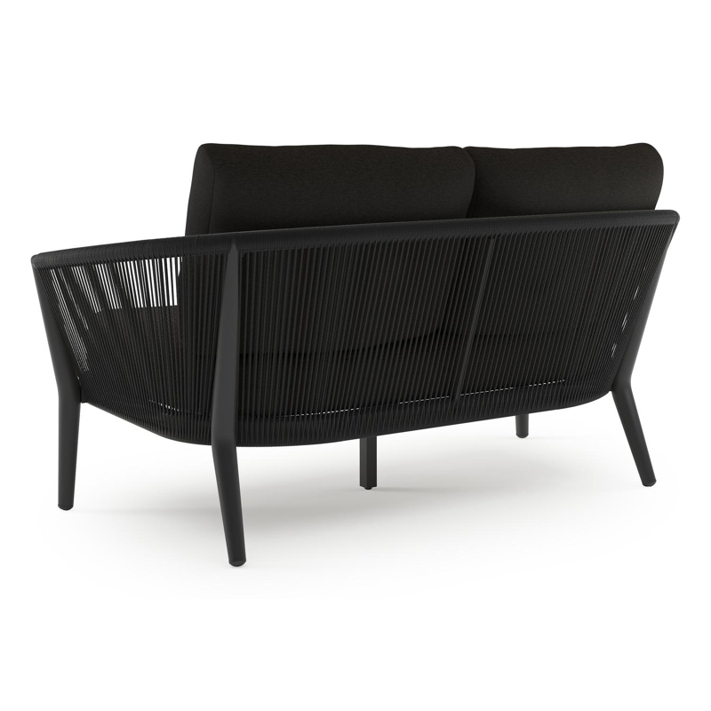 Orso loungebank in zwart aluminium en zwart verticaal geweven ronde rope met Heritage Char all weather sunbrella® luxe kussen