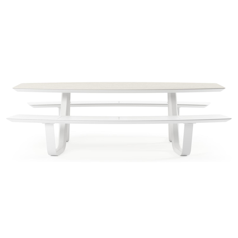 Table de pique-nique Forno forme de bateau en aluminium blanc et céramique pleine Shilin - Lg. 240 x Lrg. 181 x Haut. 72 cm