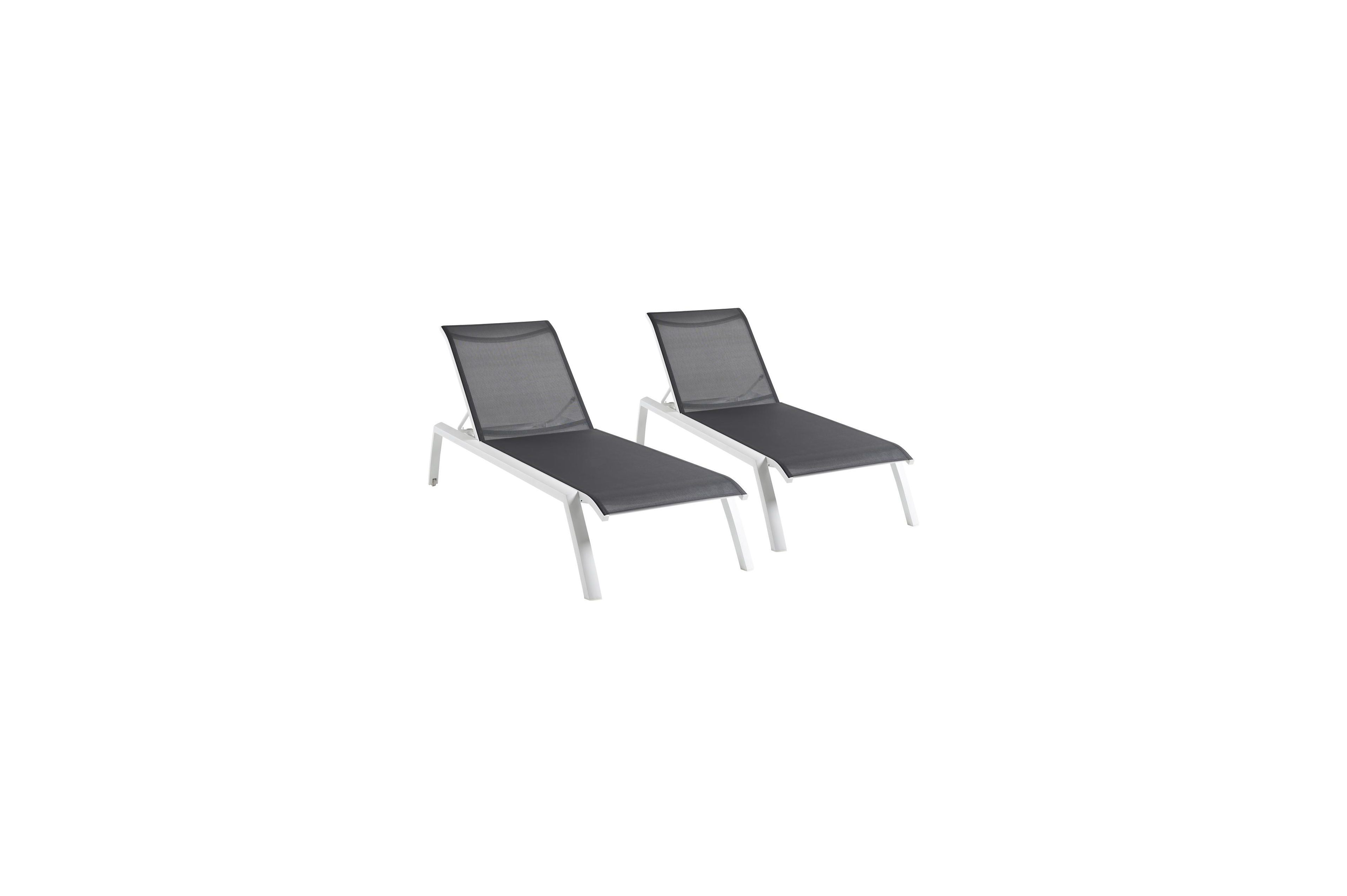 Set van 2 verstelbare Bari ligbedden in wit aluminium en grijs textileen