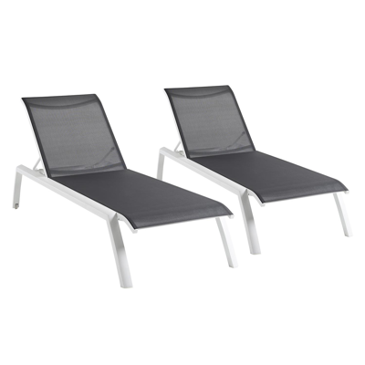 Set van 2 verstelbare Bari ligbedden in wit aluminium en grijs textilene