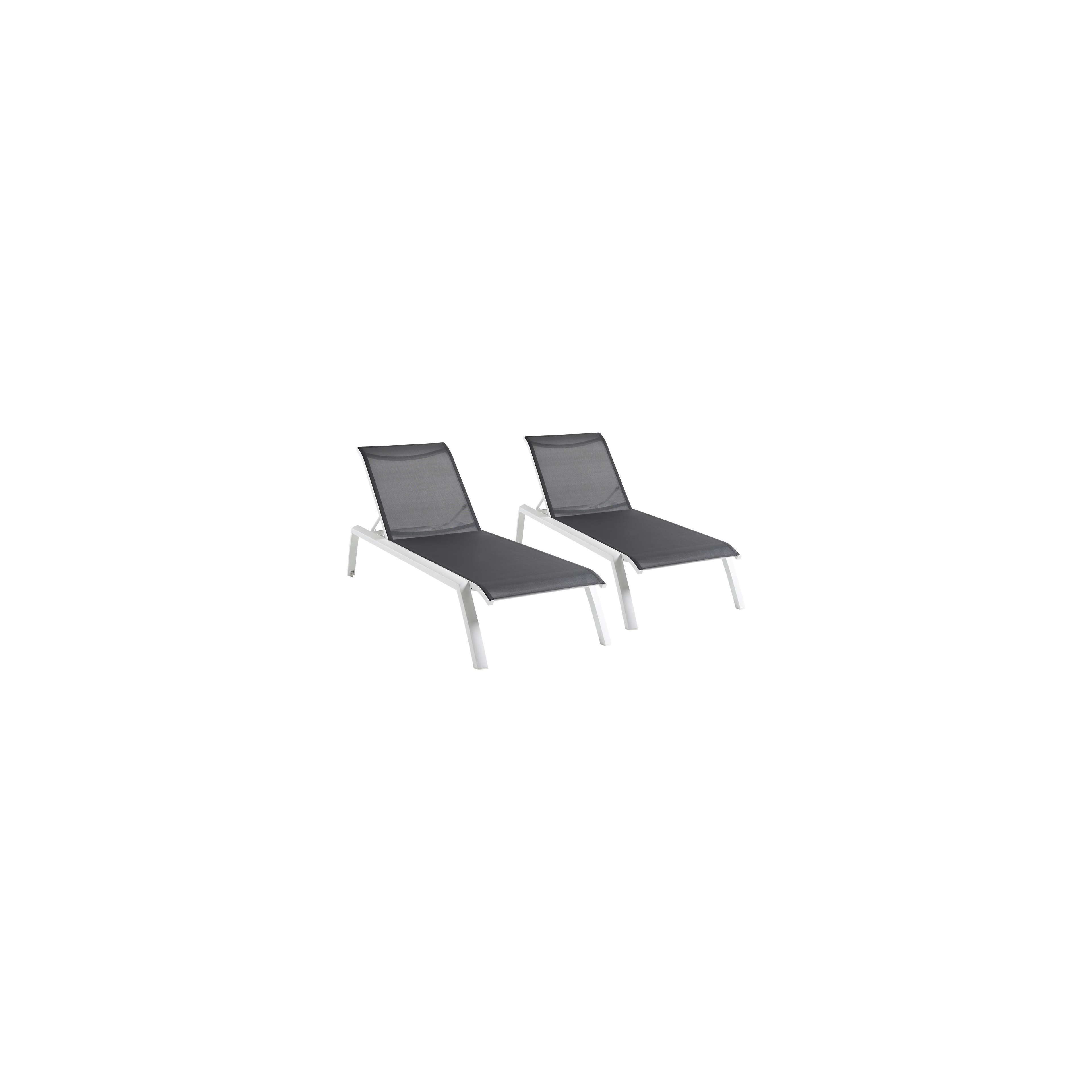 Set van 2 verstelbare Bari ligbedden in wit aluminium en grijs textileen