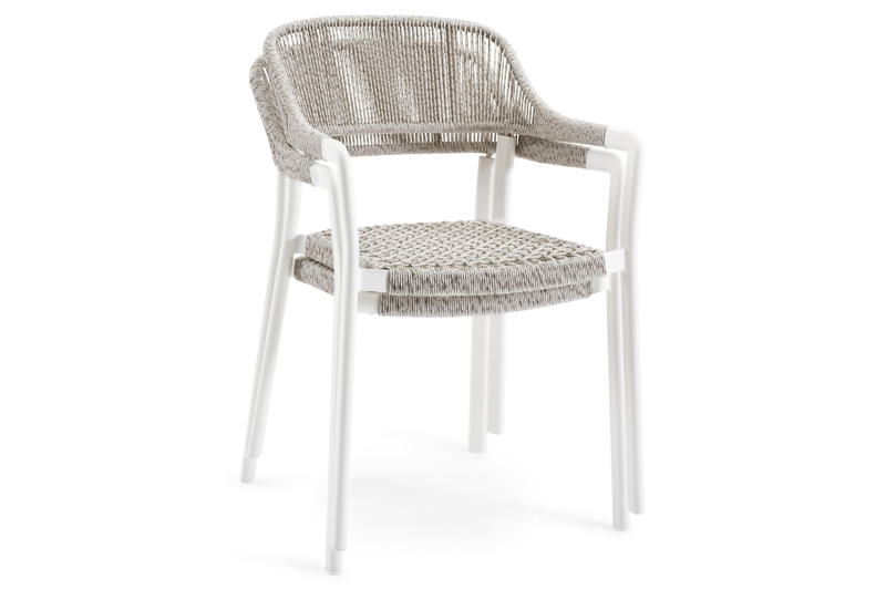 Cesano stapelbare tuinstoel in wit aluminium en wit-grijs wicker