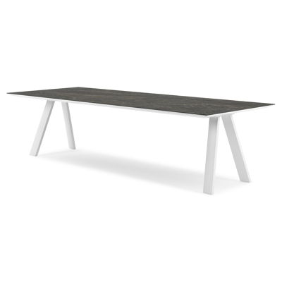 Table de jardin Cesano rectangulaire en aluminium blanc et céramique pleine Black Obsession - Lg. 280 x Lrg. 110 x Haut. 75 cm
