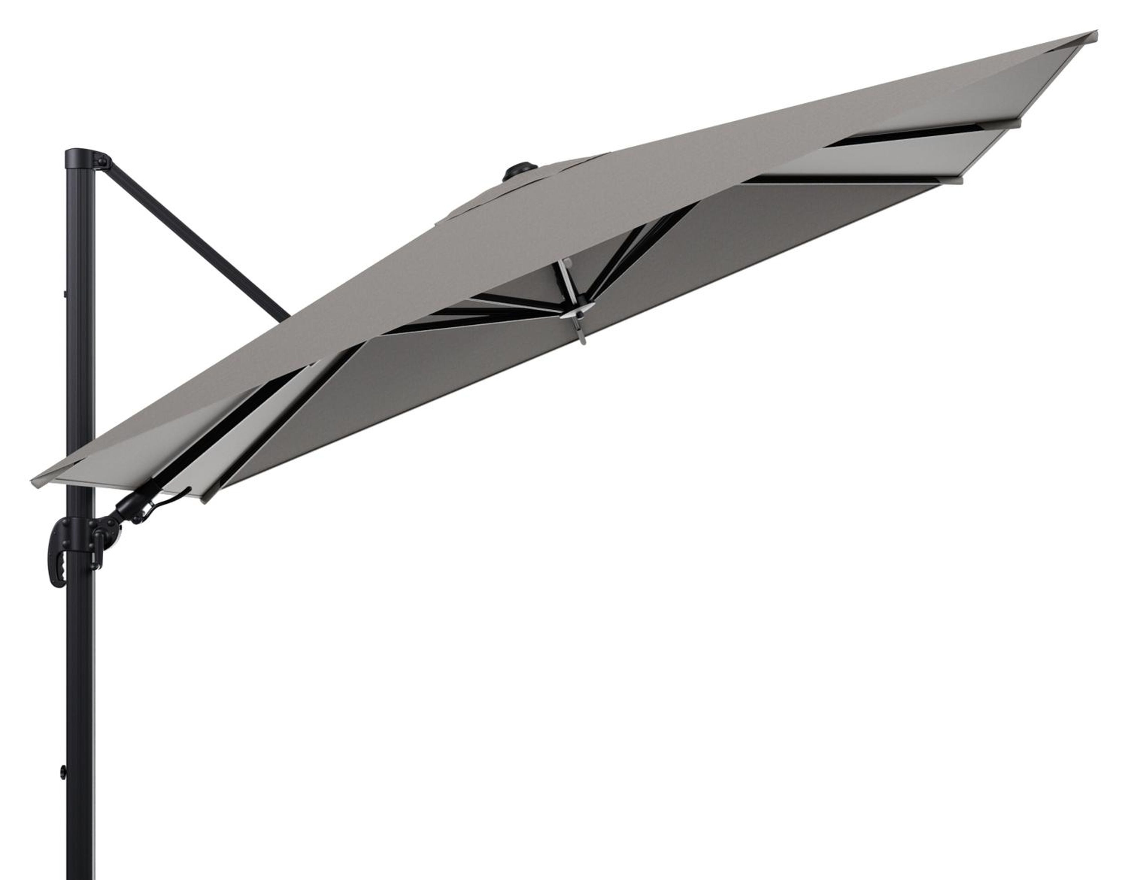 Parasol pendant Avola avec fonction tilt en aluminium noir avec toile de parasol en weather+ softtouch gris - Larg1 200 x Larg2 300 cm (sans pied de parasol)