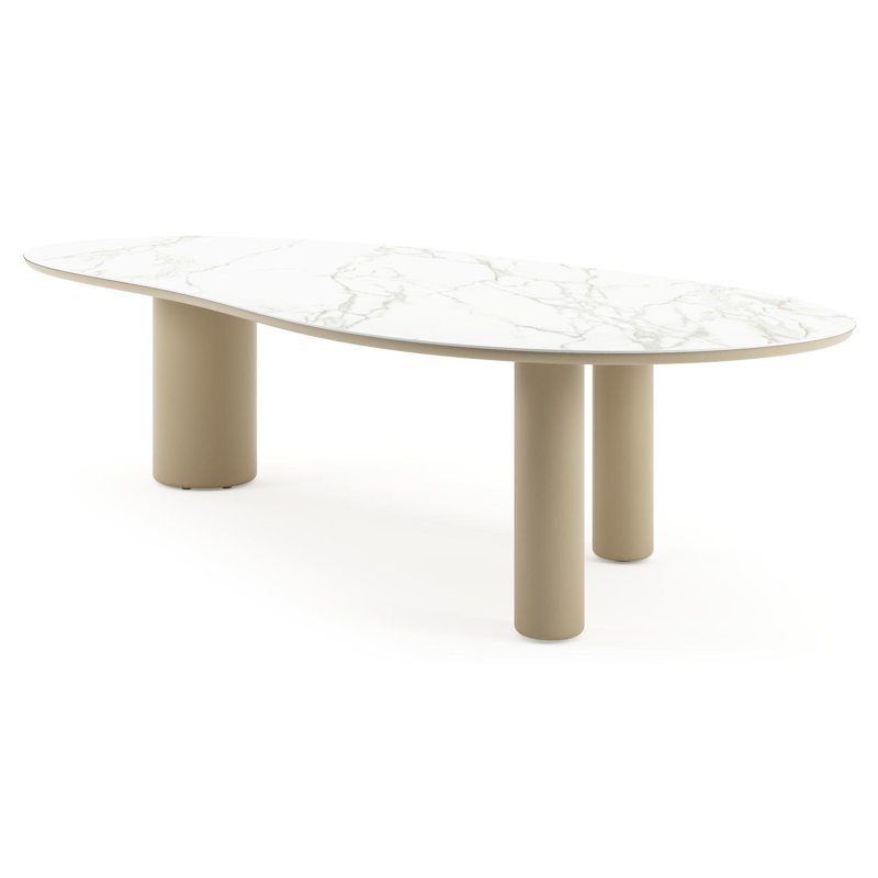 Amico tuintafel organisch in beige aluminium en volkeramiek Calacatta - L 320 x B 145 x H 74 cm