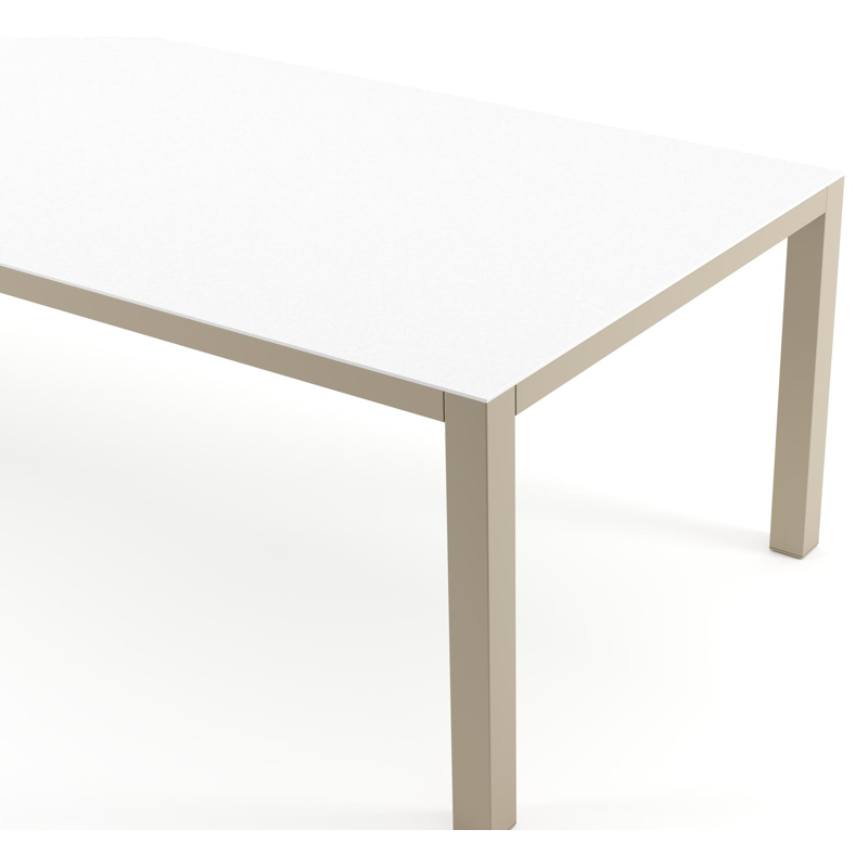 Table de jardin Como rectangulaire en aluminium beige et céramique pleine Arctic White - Lg. 280 x Lrg. 110 x Haut. 73 cm