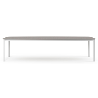 Table de jardin Orso forme de bateau en aluminium blanc et céramique pleine Wulong - Lg. 315 x Lrg. 115 x Haut. 75 cm